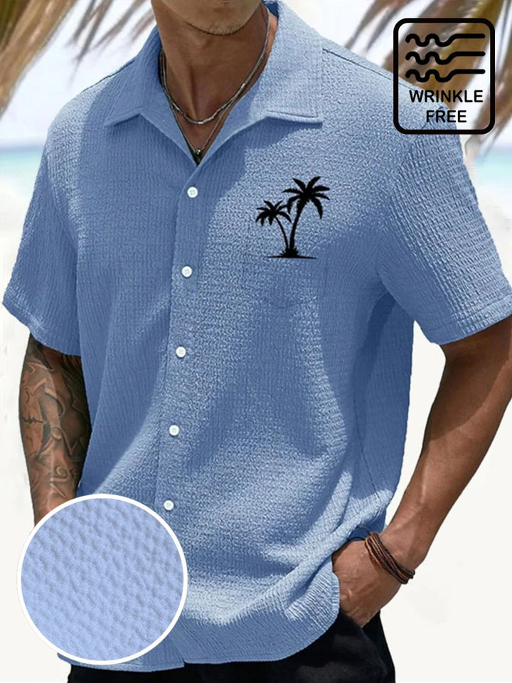 Camisa de manga corta con bolsillos abotonados y estampado digital 3D de crepe con cocotero hawaiano de Alohadaddy para hombre, talla grande y alta