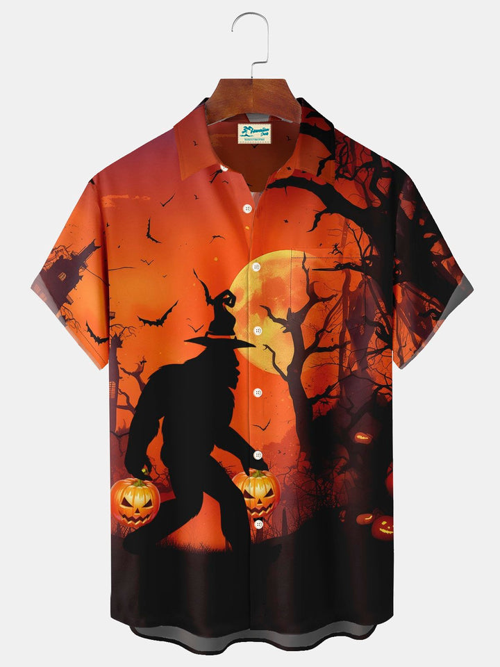 Camisa de manga corta con bolsillo abotonado y estampado digital 3D de orangután y calabaza retro de Alohadaddy para hombre, talla grande y alta