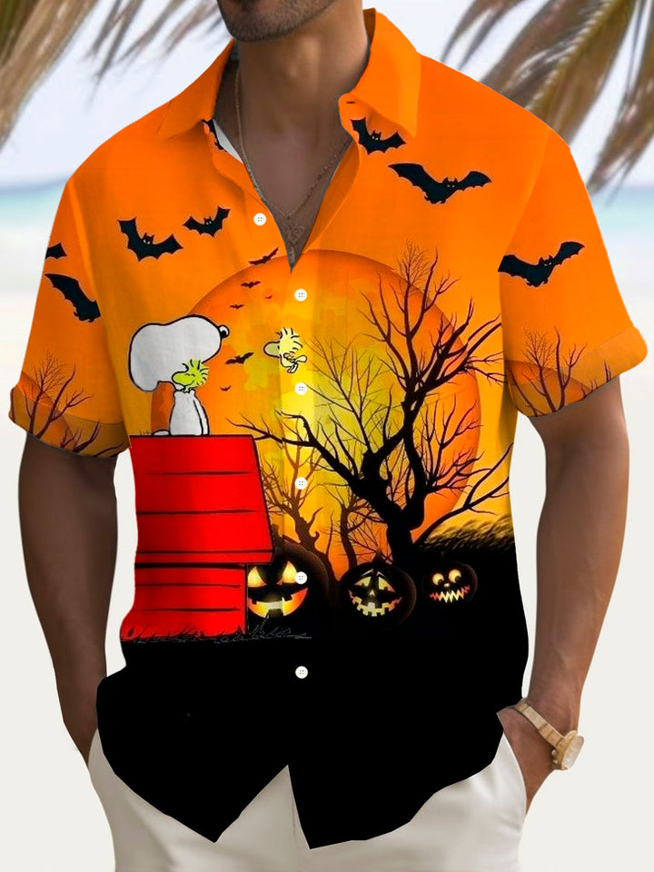 Chemise à manches courtes avec poche boutonnée pour homme Alohadaddy Holiday Halloween Pumpkin Cartoon 3D Digital Print Big &amp;amp; Tall