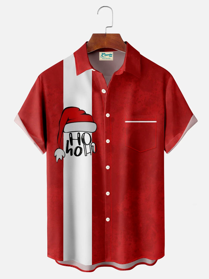 Chemise à manches courtes et poches boutonnées pour homme avec imprimé numérique 3D et chapeau de Père Noël rétro de Alohadaddy, grande taille