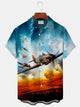 Alohadaddy Vintage Aircraft War Print Men's Button Pocket Short Sleeve Shirt