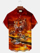Alohadaddy Retro Tiger War Print Men's Button Pocket Short Sleeve Shirt