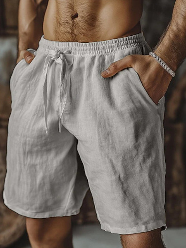 Alohadaddy® Solid Basic Cotton Linen Drawstring Beach Shorts