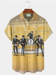 Alohadaddy® Retro 1950s Mid-century Atomic Age Geometric Music Graphic Print Men's Button Pocket Short Sleeve Shirt Big & Tall