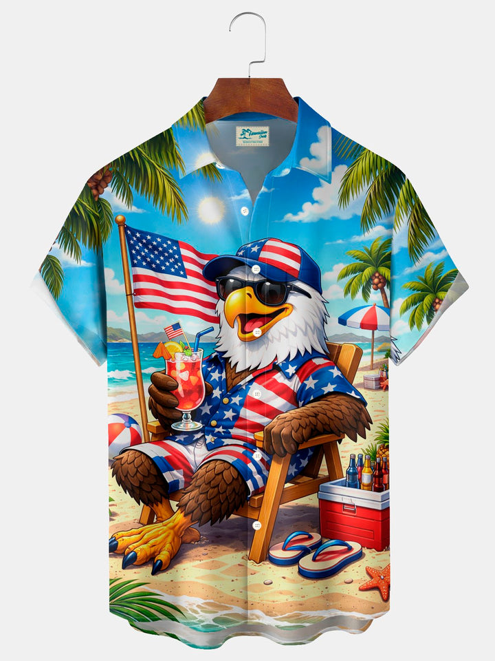 Alohadaddy® Hawaii Vintage Flag Eagle Vacation Print Men&