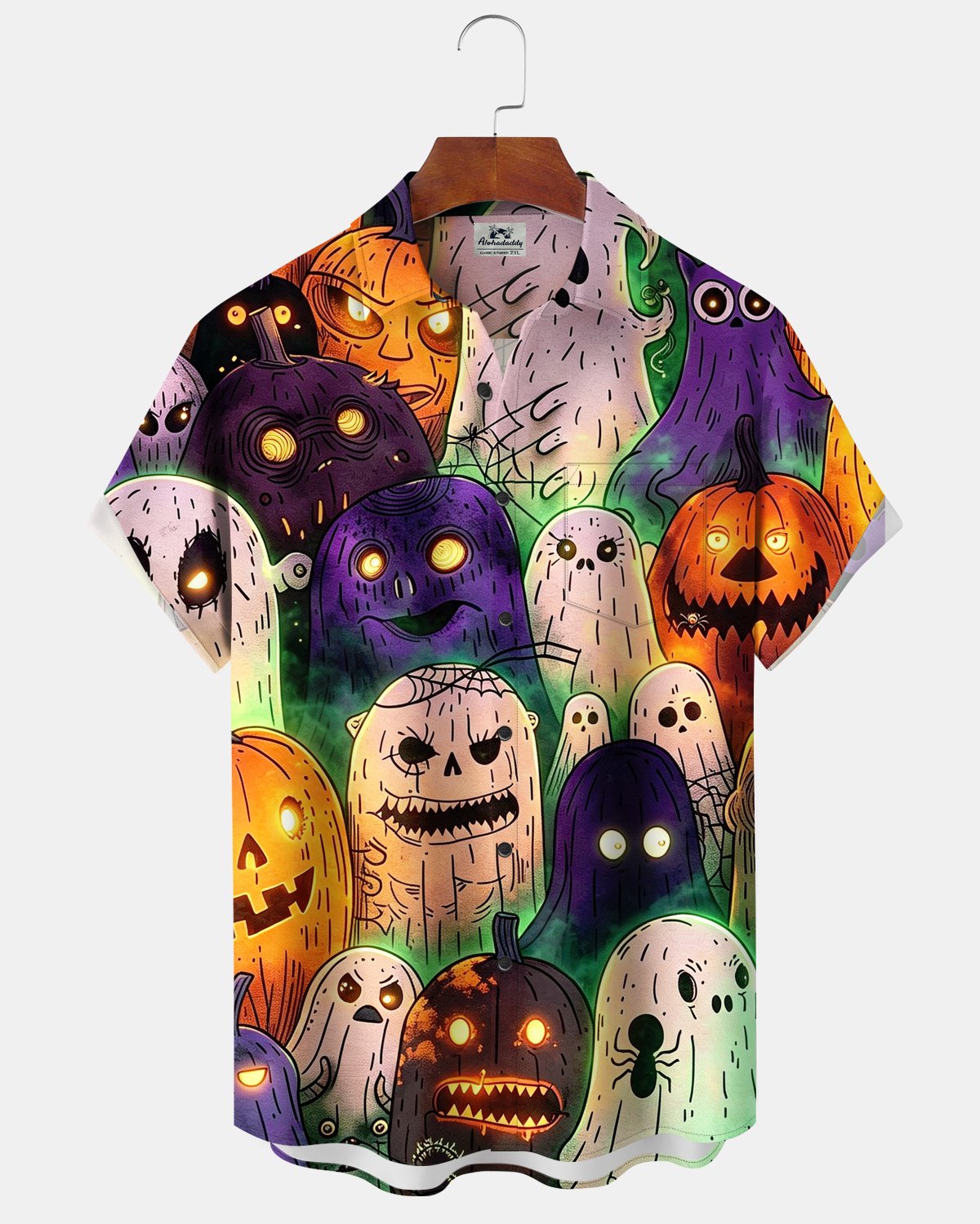 Alohadaddy® Men's Short-Sleeve Button-Down Shirt with Pocket Halloween Print