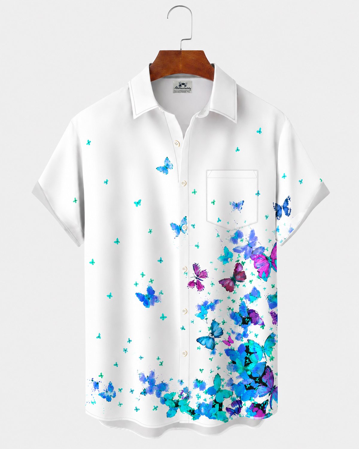 Alohadaddy® Men's Short-Sleeve Button-Down Shirt with Pocket Butterfly Print