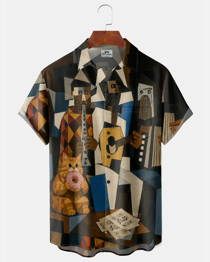 Alohadaddy® Casual Portrait Cat Music Print Men&