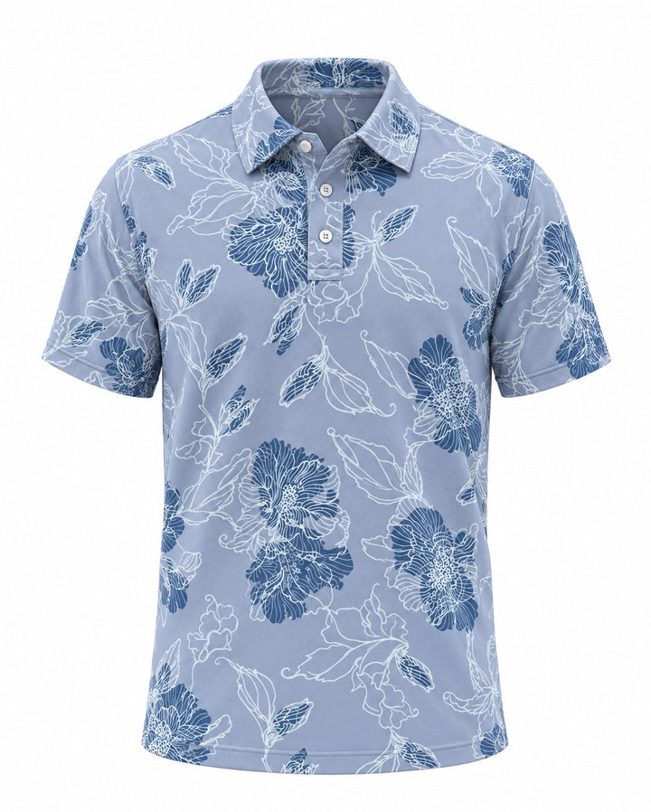 Men’s Basic Casual Flowering and plants Retro Print Button Down Polo Short-Sleeve Big &amp; Tall