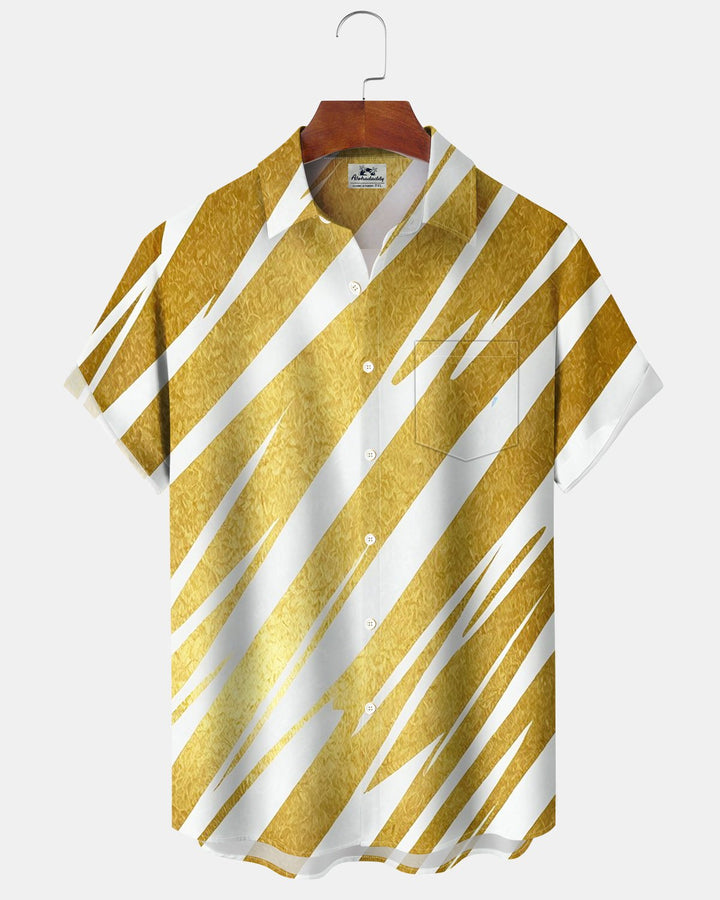 Alohadaddy® Casual Gold Striped Geometric Print Men&