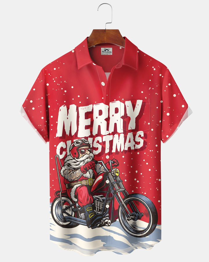Alohadaddy® Holiday Christmas Santa Claus Motorcycle Snow Print Men&