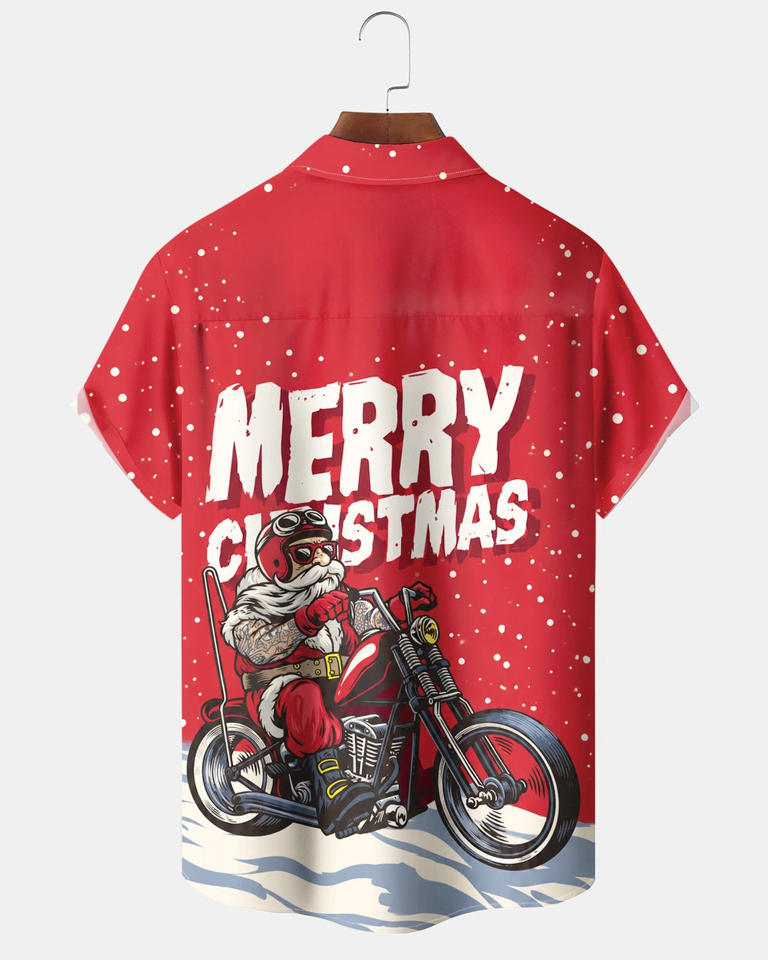 Alohadaddy® Holiday Christmas Santa Claus Motorcycle Snow Print Men&