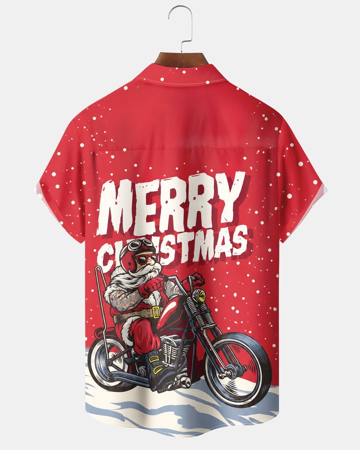 Alohadaddy® Holiday Christmas Santa Claus Motorcycle Snow Print Men&