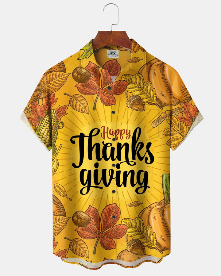 Alohadaddy® Thanksgiving Pumpkin and Maple Leaf Print Men&