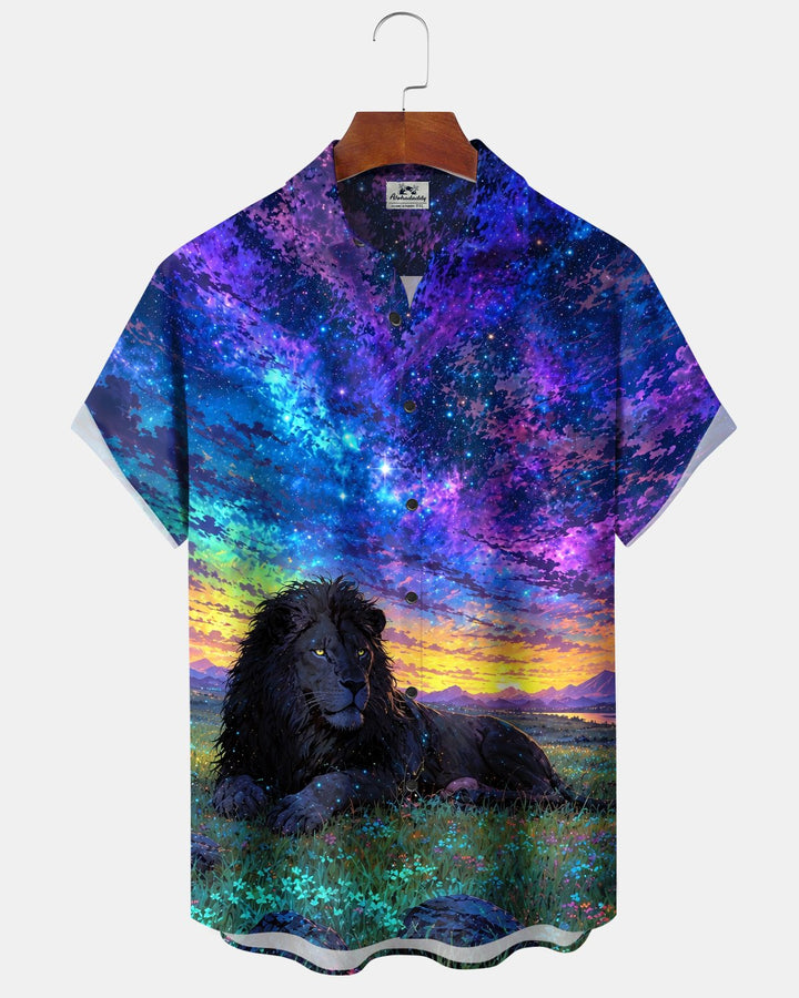 Alohadaddy® Casual Retro Lion Grass Art Print Men&