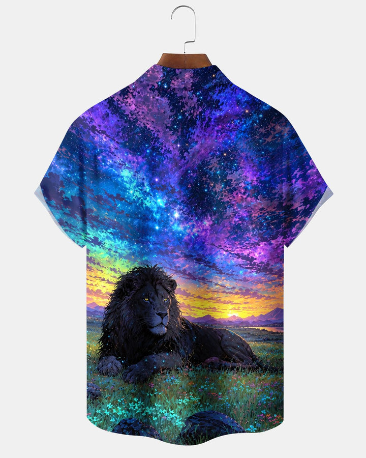 Alohadaddy® Casual Retro Lion Grass Art Print Men&