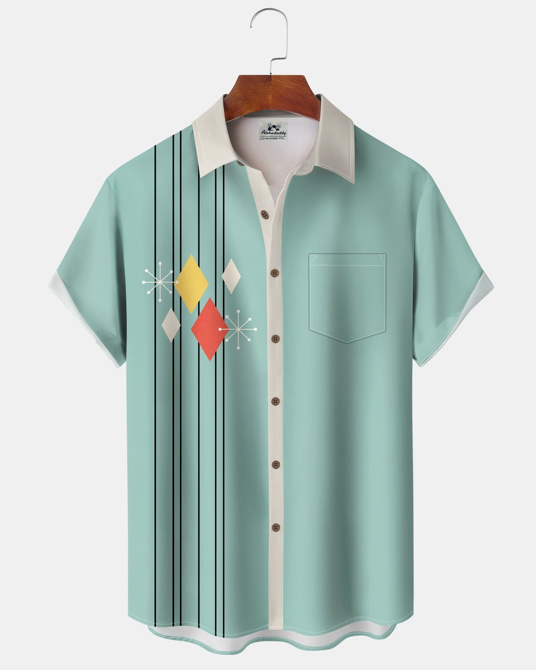 Alohadaddy® Retro Geometric Striped Bowling Shirt Print Men&