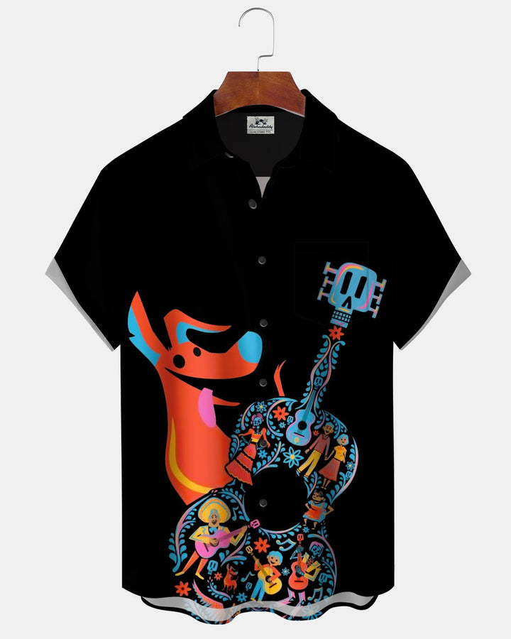 Alohadaddy® Holiday Day of the Dead Dog Musical Guitar Print Men&