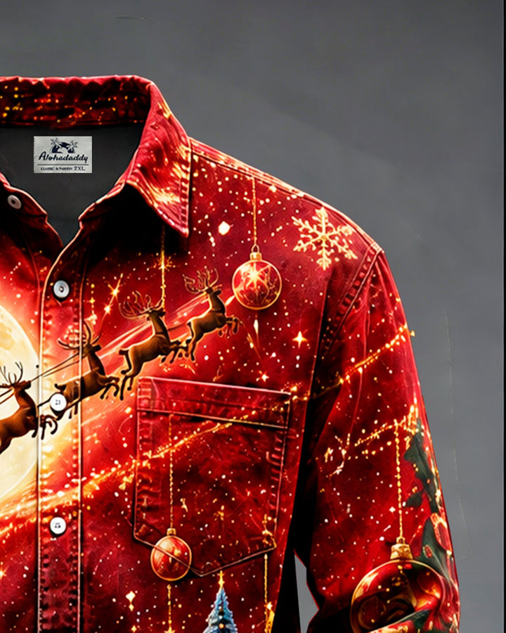 Alohadaddy® Holiday Christmas Santa Sleigh Village Snowflake Print Men&