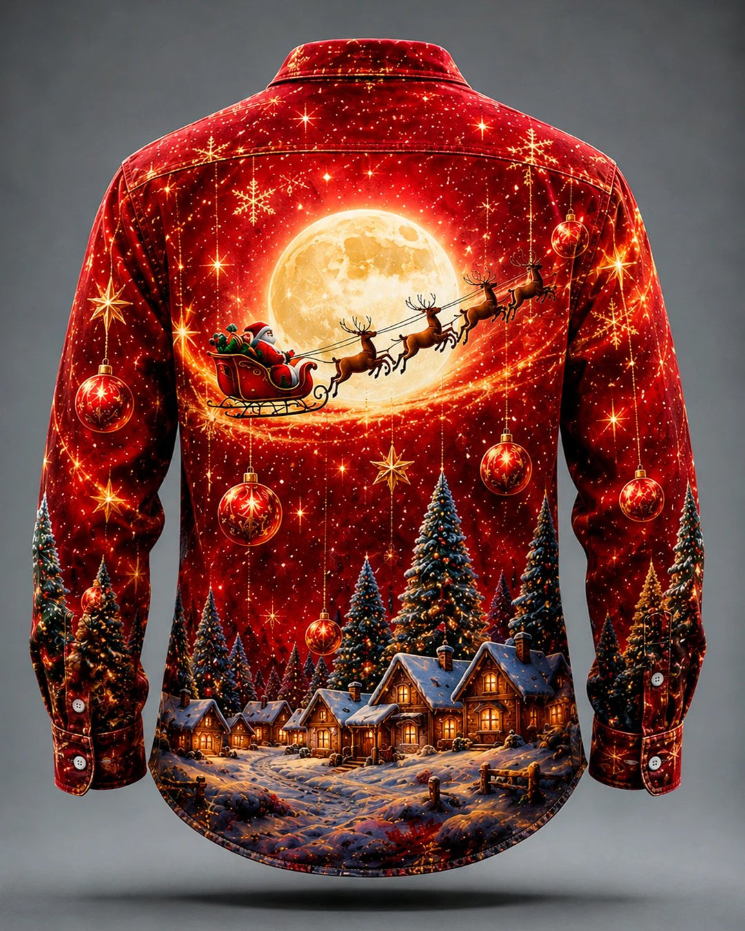 Alohadaddy® Holiday Christmas Santa Sleigh Village Snowflake Print Men&