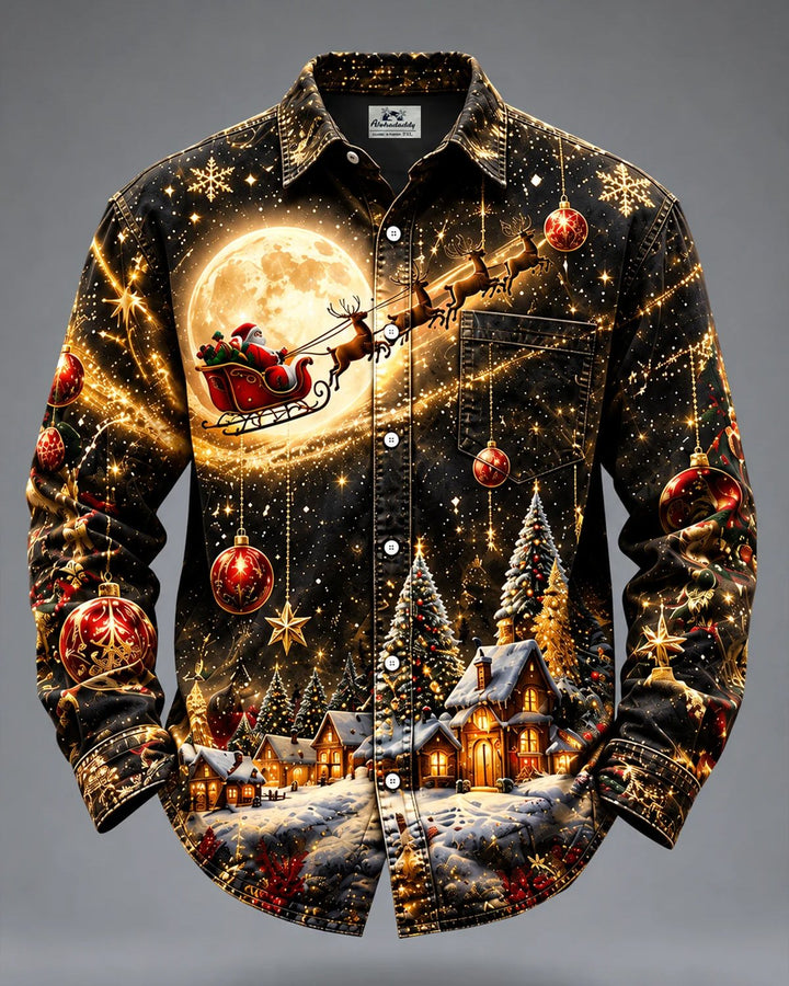 Alohadaddy® Holiday Christmas Santa Sleigh Village Snowflake Print Men&