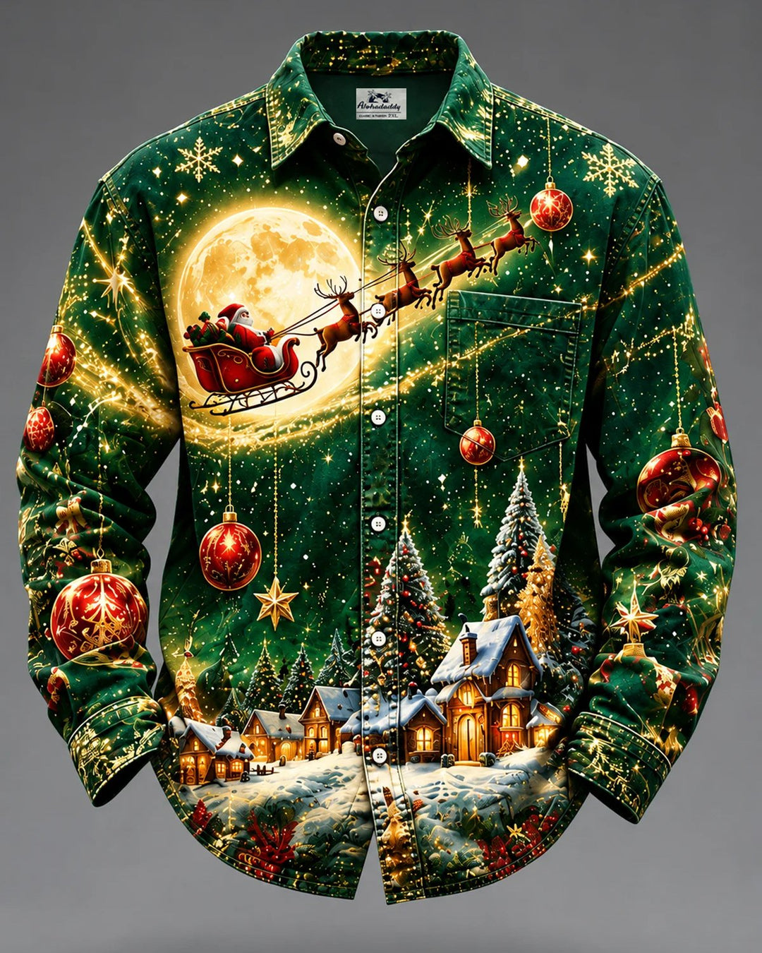 Alohadaddy® Holiday Christmas Santa Sleigh Village Snowflake Print Men&