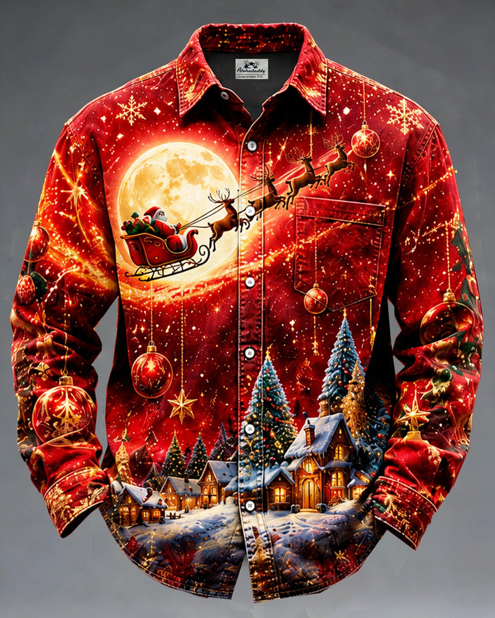 Alohadaddy® Holiday Christmas Santa Sleigh Village Snowflake Print Men&