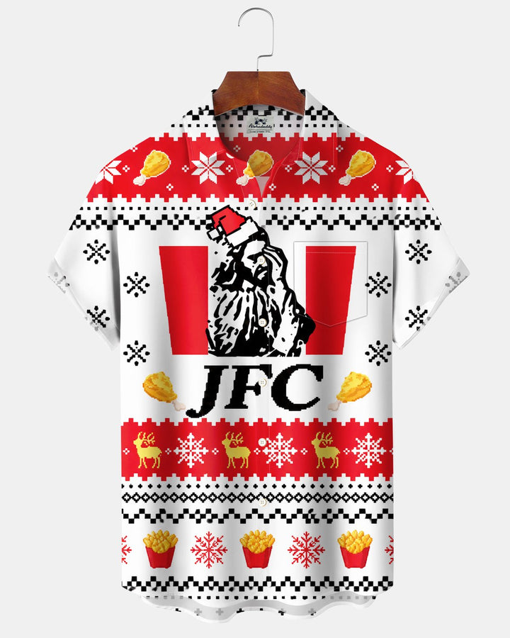 Alohadaddy® Holiday Christmas "JFC" Fun Fried Chicken Santa Claus Print Men&