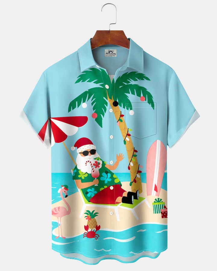 Alohadaddy® Holiday Christmas Santa Claus Beach Vacation Print Men&