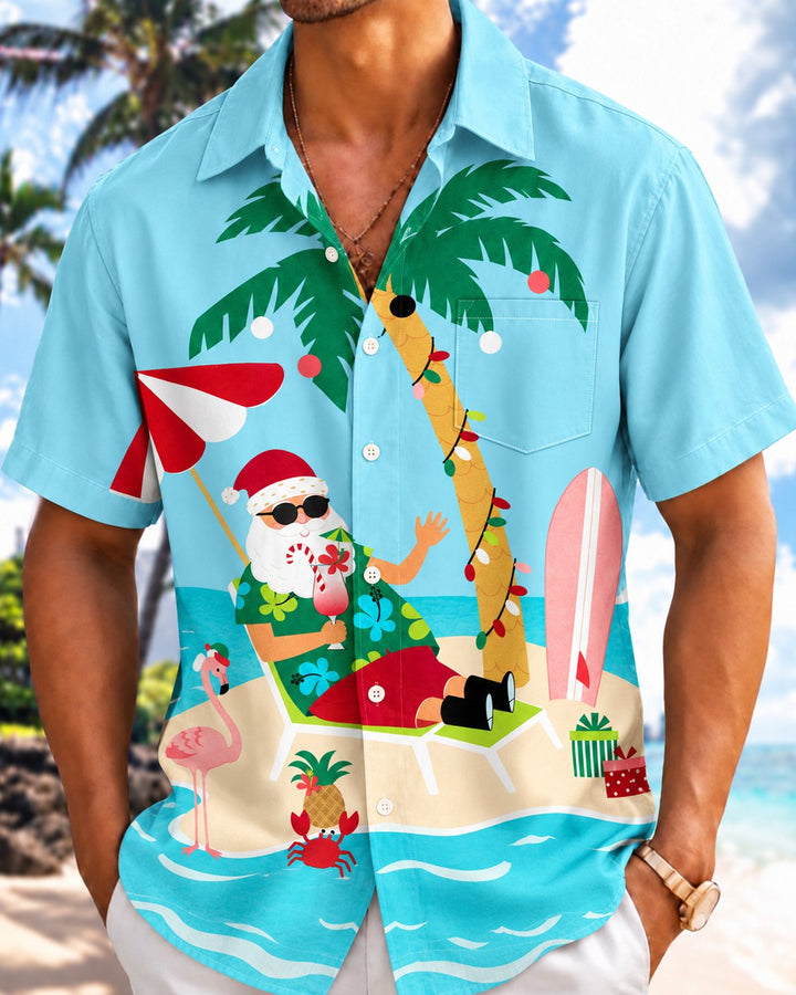 Alohadaddy® Holiday Christmas Santa Claus Beach Vacation Print Men&