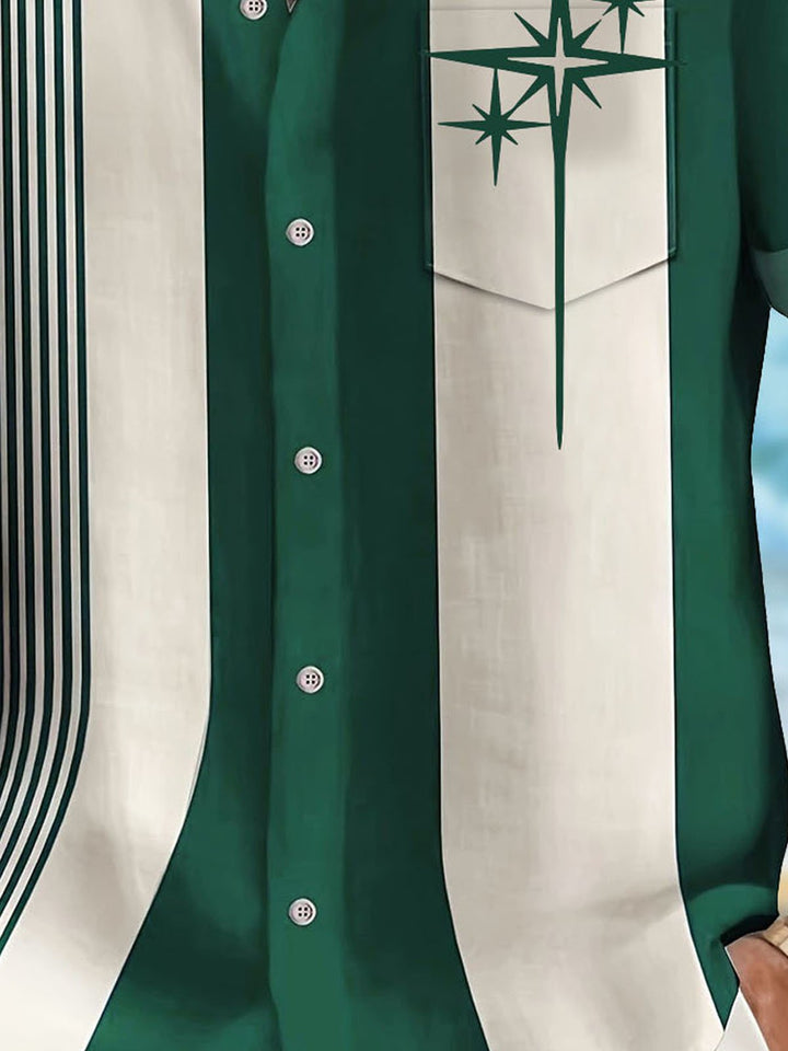 Alohadaddy Retro Geometric Bowling Stripe Print Men&