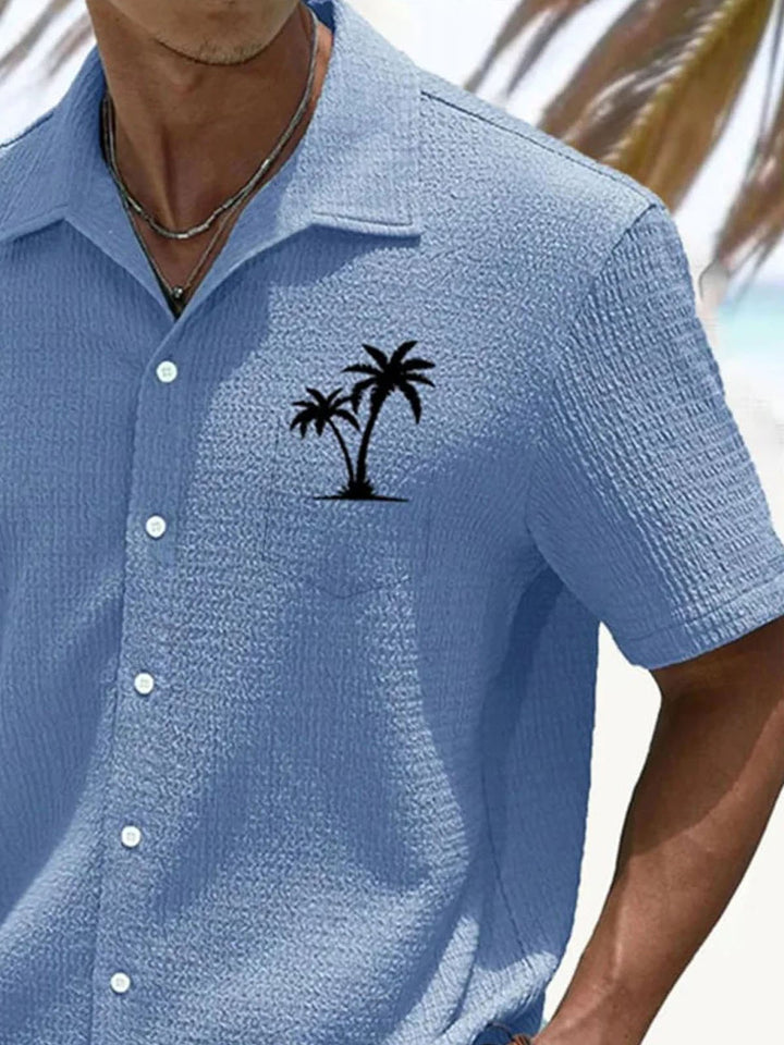 Camisa de manga corta con bolsillos abotonados y estampado digital 3D de crepe con cocotero hawaiano de Alohadaddy para hombre, talla grande y alta