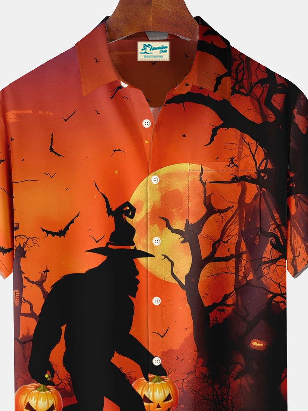 Camisa de manga corta con bolsillo abotonado y estampado digital 3D de orangután y calabaza retro de Alohadaddy para hombre, talla grande y alta