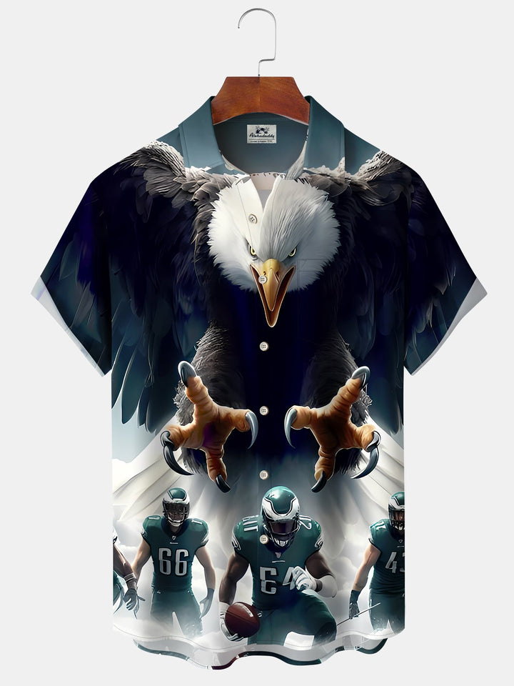 Alohadaddy Casual Eagles Football Team Printed Art Pockets Buttons Stretch Oversized Shirt