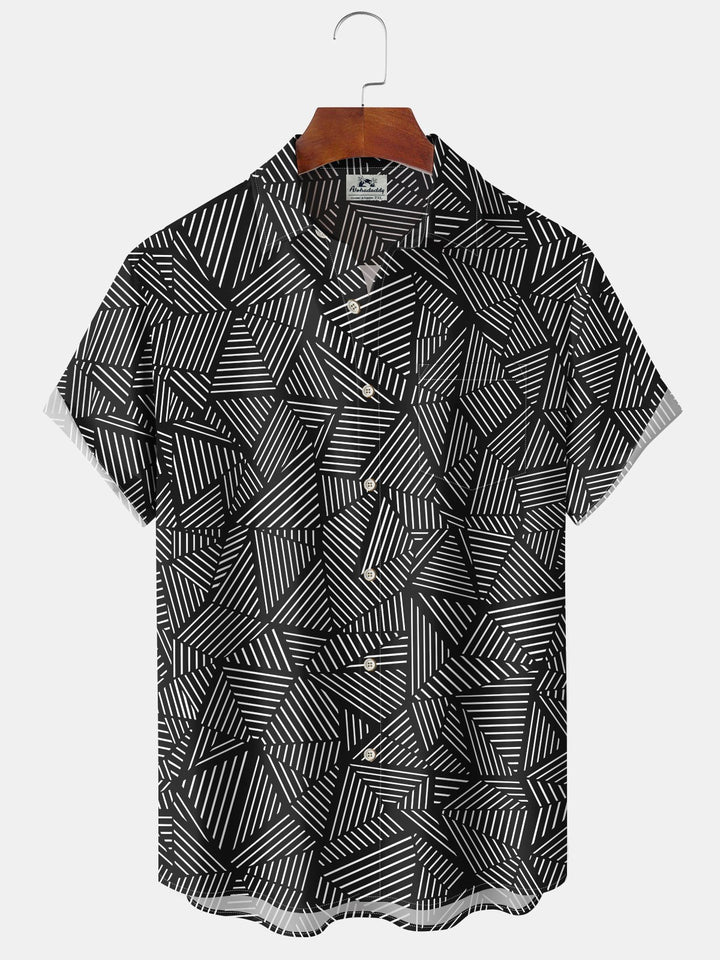 Alohadaddy Casual Geometric Stripes Print Art Pockets Buttons Stretch Oversize Shirt