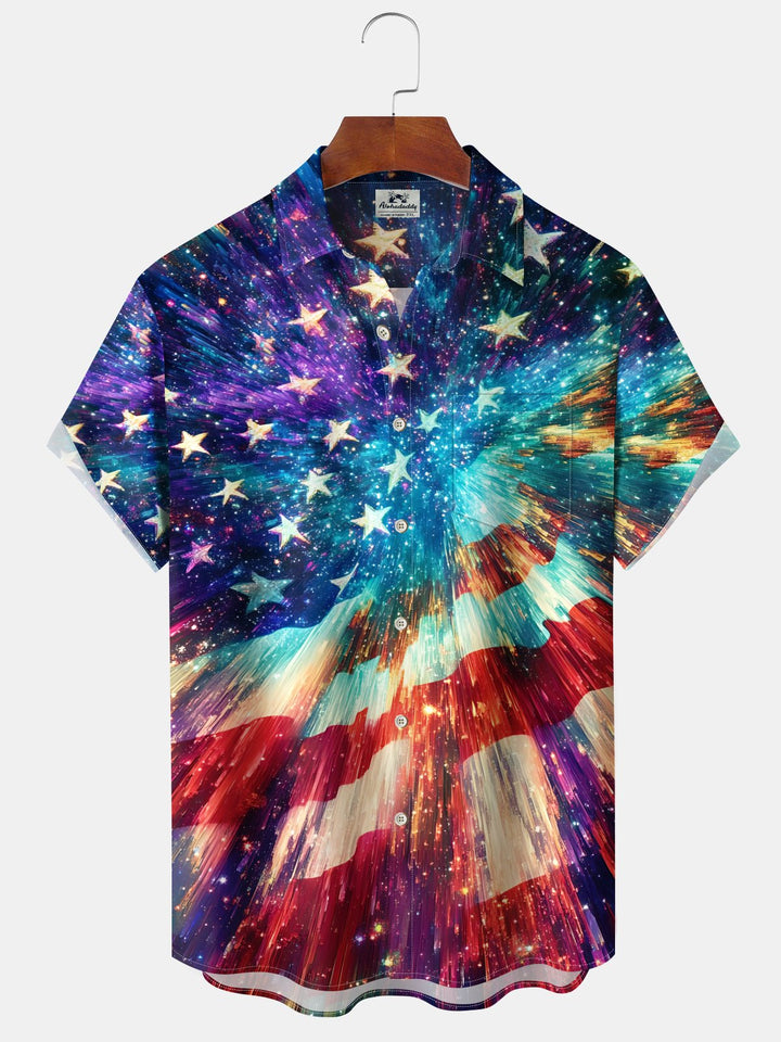 Alohadaddy Holiday Collection Independence Day American Flag Button Cardigan Pocket Stretch Large Size Long Short Sleeve Shirt