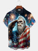 Alohadaddy Holiday Collection Independence Day Bigfoot American Flag Print Art Button Cardigan Pockets Large Size Long Short Sleeve Polyester Shirt