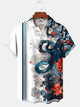Alohadaddy Casual Collection Ukiyo-e Stripes Contrast Color Print Art Buttons Cardigan Pockets Stretch Long Oversized Shirt
