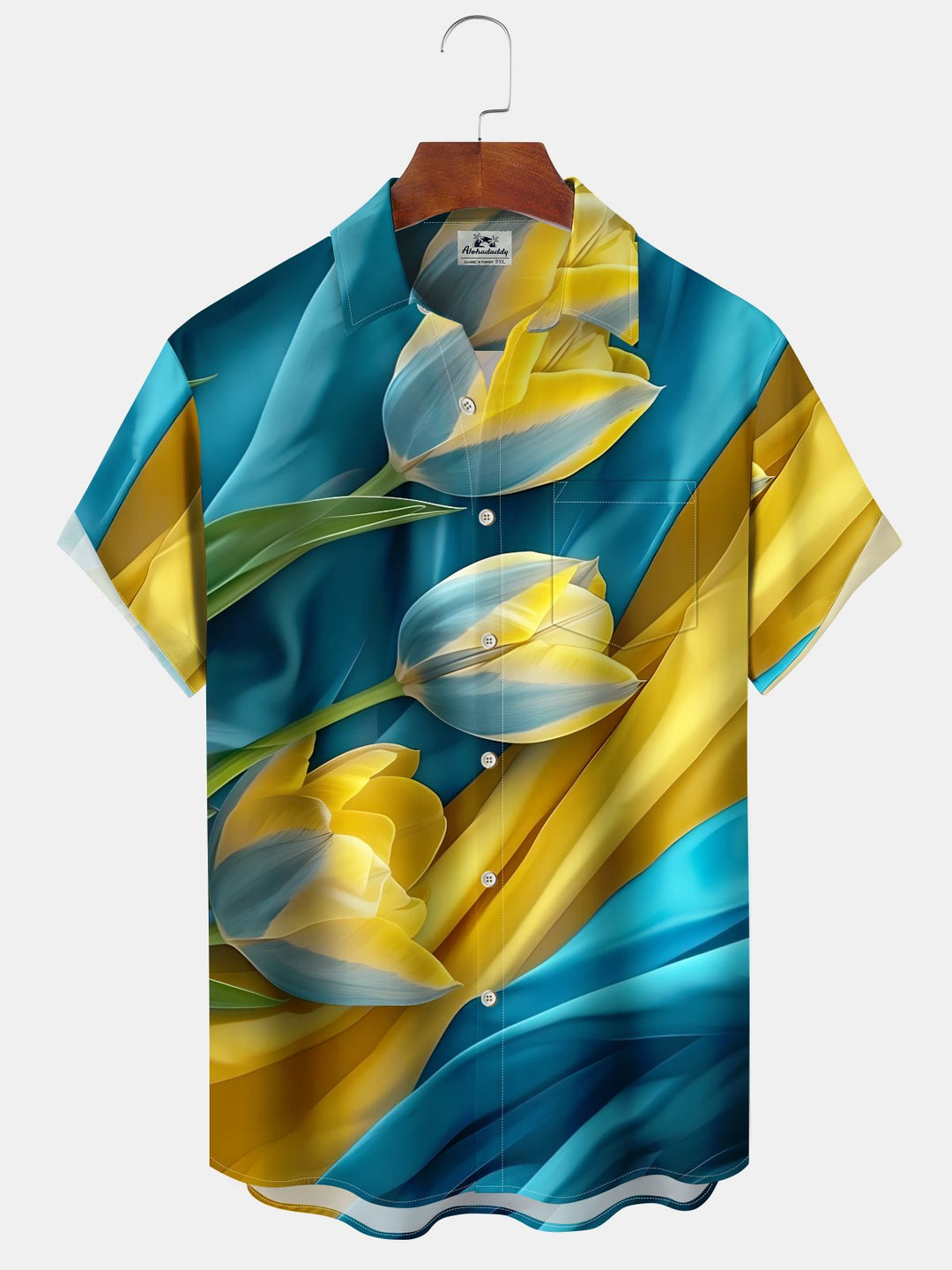 Alohadaddy Casual Collection Hawaiian Abstract Flowers Print Art Button Cardigan Pockets Fresh Stretch Polyester Short Sleeve Shirt
