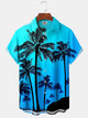 Alohadaddy Hawaiian Vacation Palm Trees Print Art Button Cardigan Pocket Polyester Stretch Large Size Long Short Sleeve Shirt