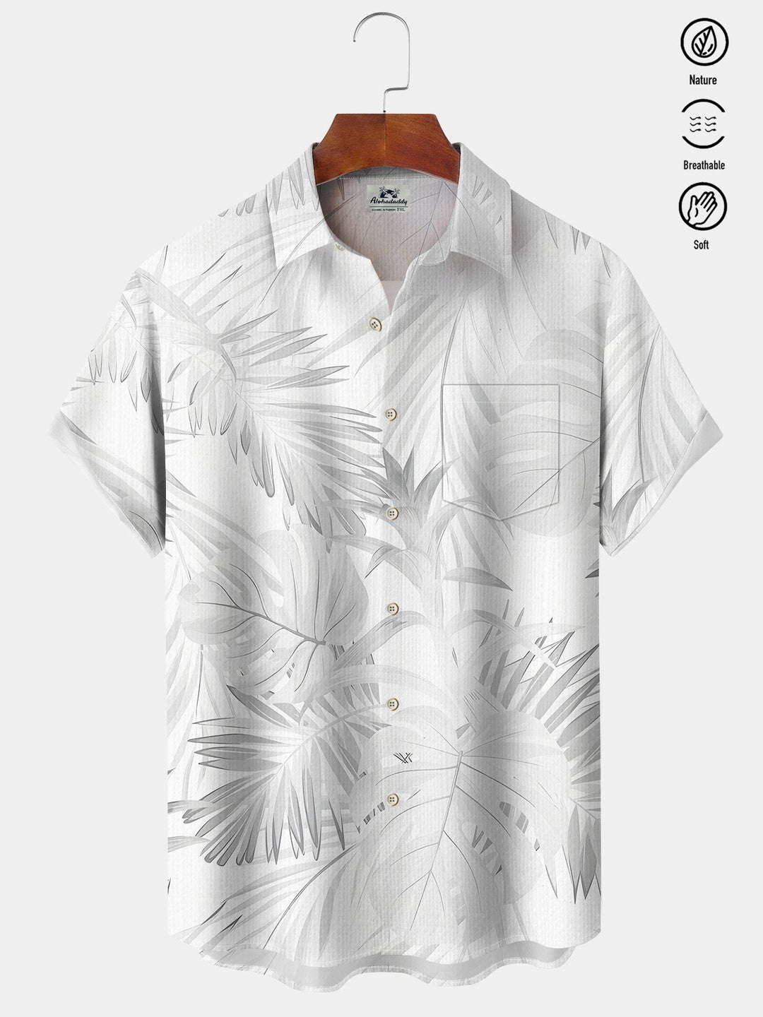 Alohadaddy Casual Palm Leaves Art Print Moisture Wicking Chest Pocket Hawaiian Short Sleeve Shirt
