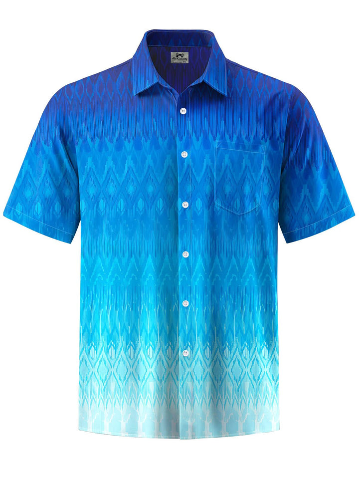 Alohadaddy® Hawaii Ombre Geometric Print Stretch Large Size Chest Pocket Men&