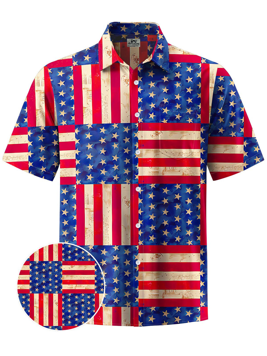 Alohadaddy® Casual 4th of July Flag Print Chest Pocket Mens Short Sleeve Shirt Big &amp; Tall