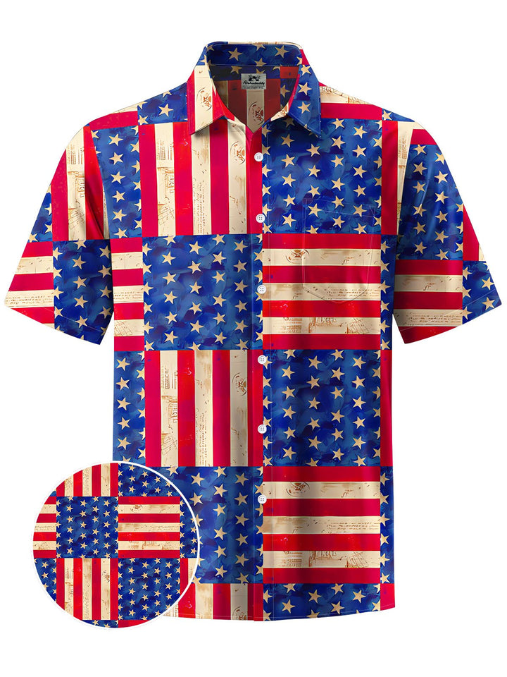 Alohadaddy® Casual 4th of July Flag Print Chest Pocket Mens Short Sleeve Shirt Big &amp; Tall