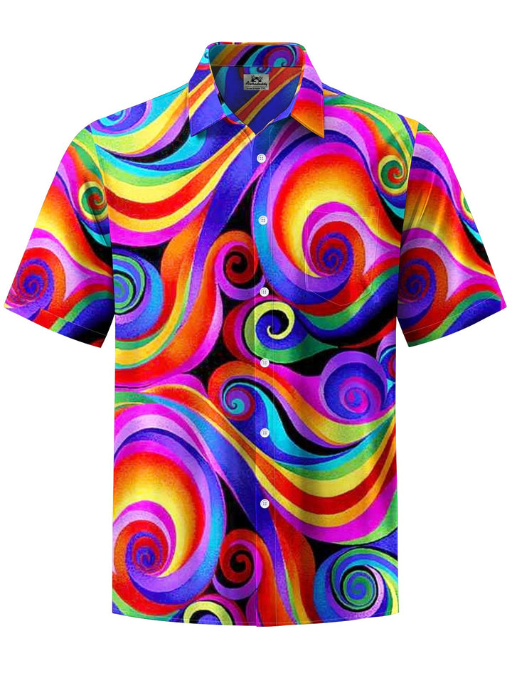 Alohadaddy® Casual Abstract Art Print Chest Pocket Men Short Sleeve Shirt Big &amp; Tall