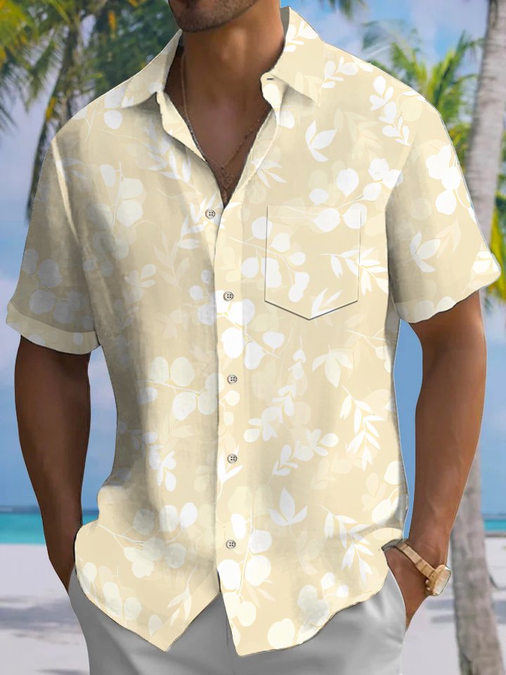 Alohadaddy® Hawaiian Leaf Art Print Chest Pocket Mens Short Sleeve Shirts Big &amp; Tall