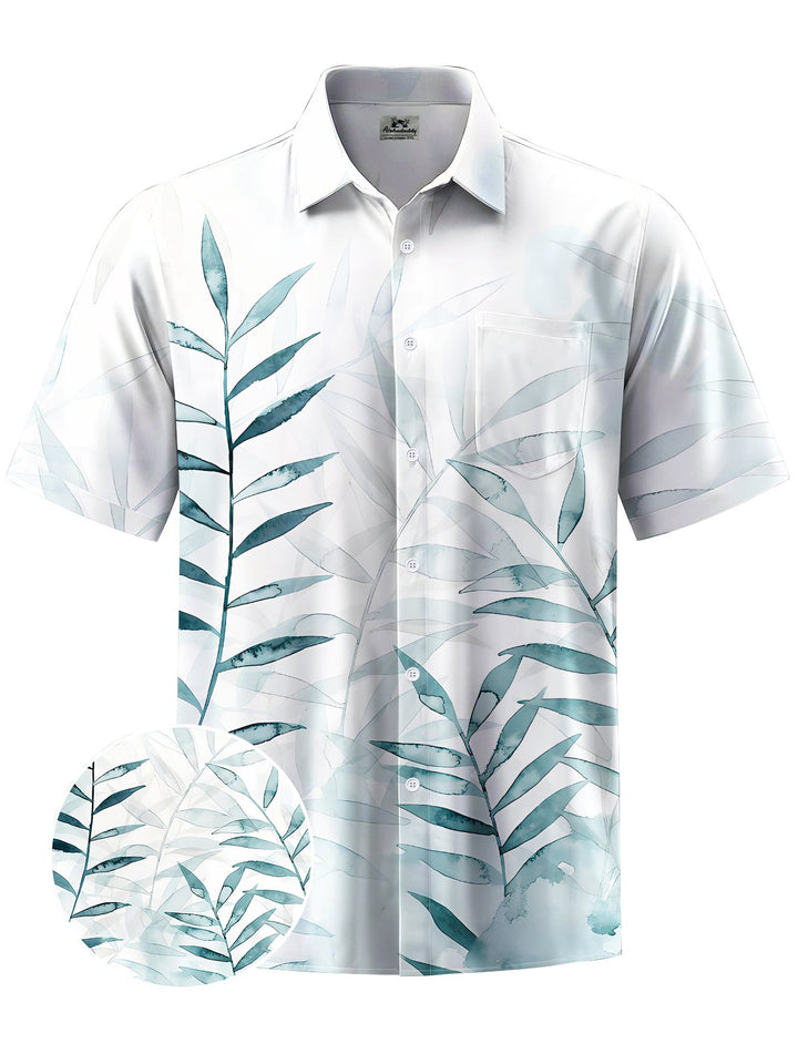 Alohadaddy® Hawaiian Leaves Art Print Chest Pocket Mens Short Sleeve Shirt Big &amp; Tall
