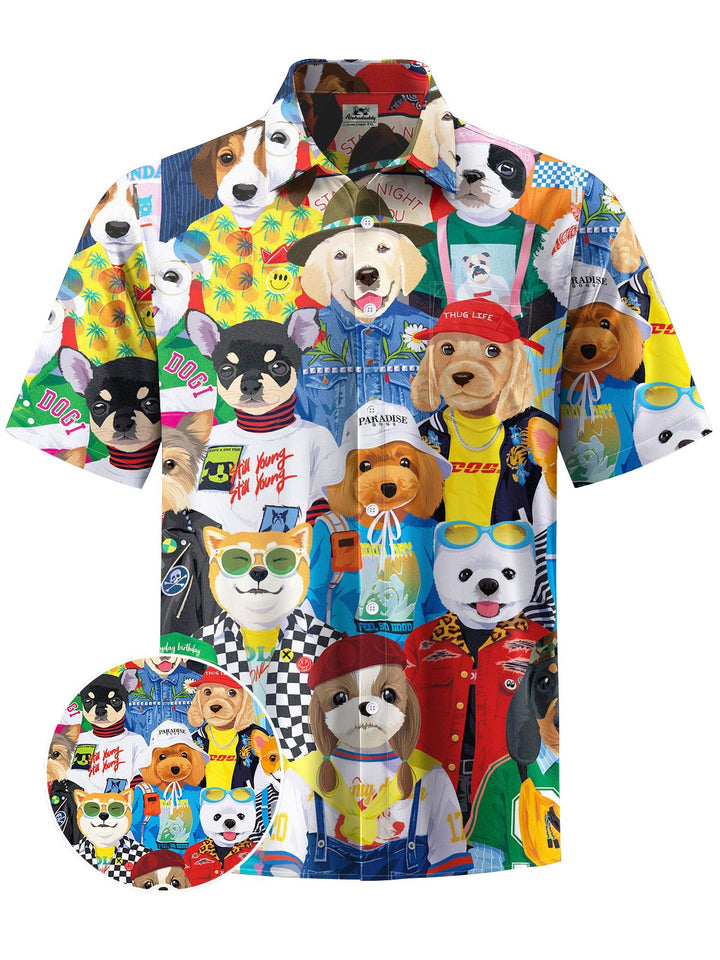 Alohadaddy® Funny Dog Print Art Chest Pocket Men&