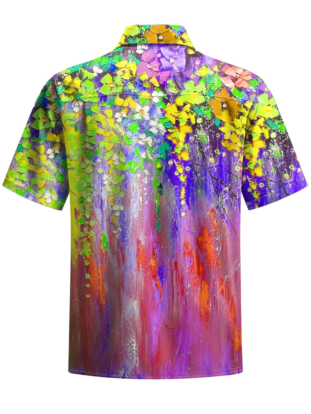 Alohadaddy® Hawaiian Acrylic Oil Painting Leaves Print Art Chest Pocket Men Short Sleeve Shirt Big &amp; Tall