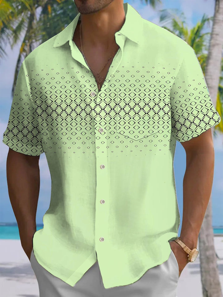 Alohadaddy® Casual Geometric Art Print Chest Pocket Men&